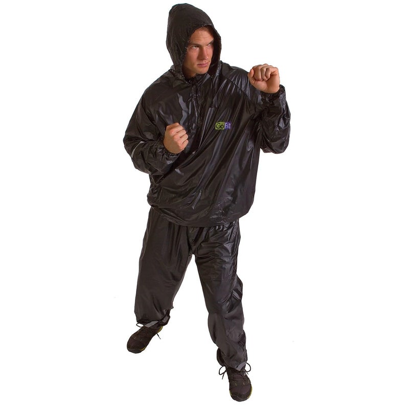 GoFit Black 2-Piece Hooded Sweat Suit, Large/XL (GF-TTH-L/XL) - Image 1
